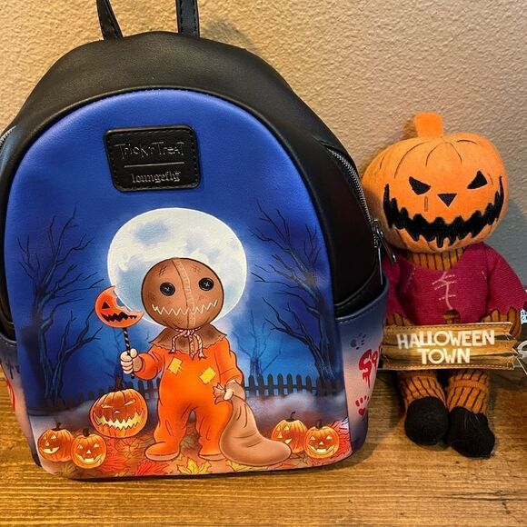 Trick r Treat Loungefly Sam Mini Backpack NWOT Halloween Town Pumpkin Head